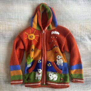 Colorful Knit Hoodie with Animal Design